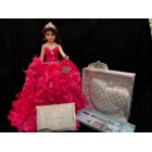Sweet 15 Fifteen Mis Quince Anos Doll with Tiara Pillow Guest Book Cake Knife Set